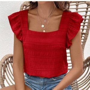 Red Ruffled Sleeve Women's Top